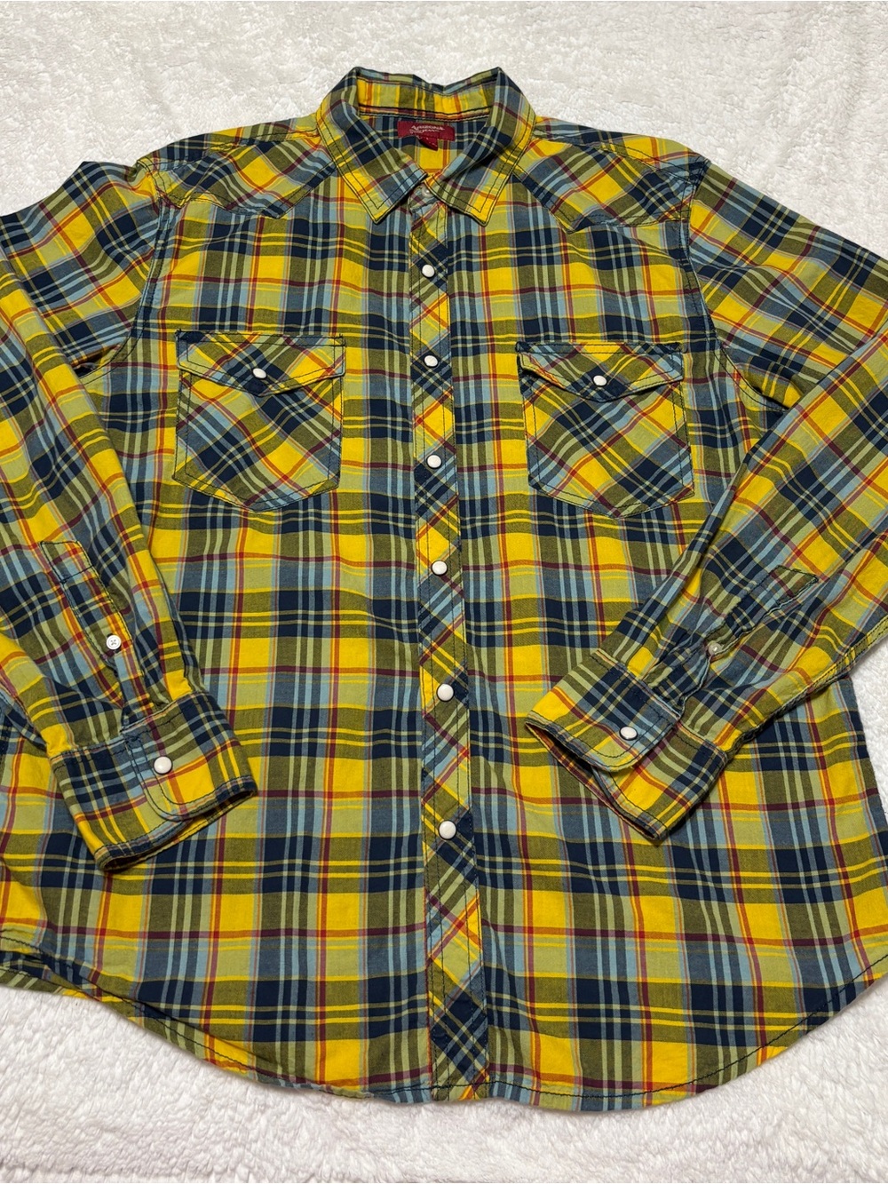 Vintage Arizona Jean Company Yellow Plaid long sleeve Shirt with Pearl snaps